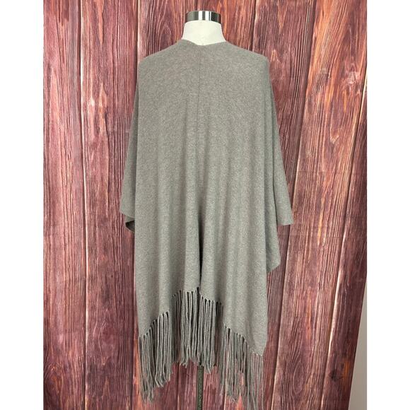 360 Cashmere Shawl Taupe Fringe Trim Open Sides And Front 100% Cashmere One Size - Picture 3 of 8